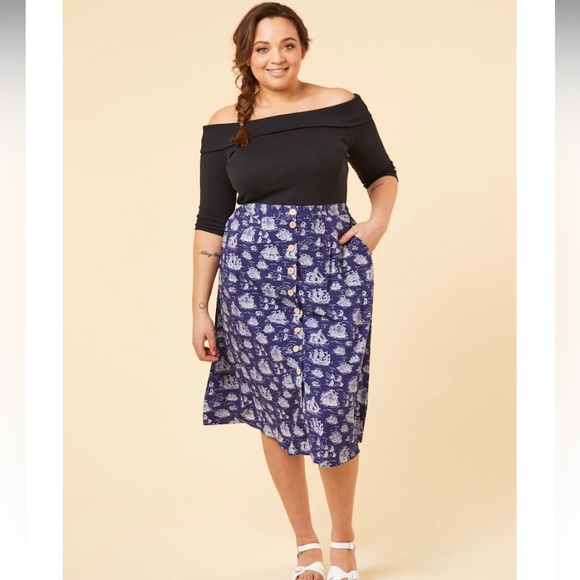 HALEY ECOVERO GALLEON PRINT BUTTON MIDI SKIRT Joanie Molly Hatch Pockets - Picture 8 of 8
